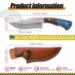 Damascus Steel Outdoor Fixed Blade Knife with Leather Sheath
