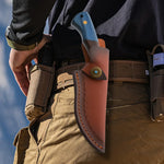 Damascus Steel Outdoor Fixed Blade Knife with Leather Sheath
